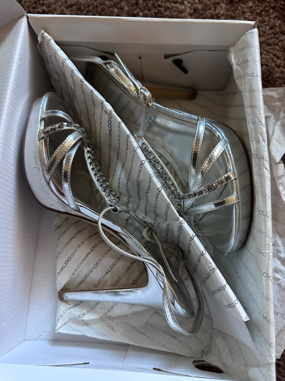 Nike Silver T-Strap Rhinestone Evening Heels - Picture 3 of 3